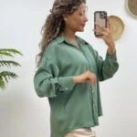 ARKA UZUN SATEN GÖMLEK - YEŞİL