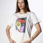 ARKA UZUN YAN YIRTMAÇ BASKILI TİŞÖRT - EKRU