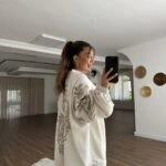 ARKA VE KOL İŞLEME VİSKON KETEN SALAŞ KİMONO - NATUREL