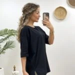 ARKA VE YAN YIRTMAÇLI TİŞÖRT - SİYAH