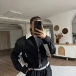 ARKA YAZILI AKSESUARLI GÖMLEK YAKA BOMBER CEKET - SİYAH