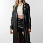 ARKA YIRTMAÇLI UZUN DERİ CEKET - SİYAH