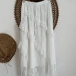 ASİMETRİ KAT FIRFIR ASTARLI GÜPÜR ETEK - EKRU