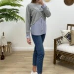 ASİMETRİK GÖMLEK DETAYLI SWEAT - GRİ