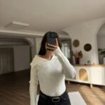 ASİMETRİK KAT YAKA YÜN KARIŞIM KAZAK - EKRU