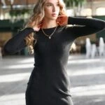 ASİMETRİK KESİM TRİKO ELBİSE - SİYAH