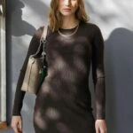 ASİMETRİK KESİM TRİKO ELBİSE - KAHVE