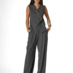 ASİMETRİK YELEK PALAZZO PANTOLON TAKIM - ANTRASİT