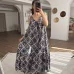 ASKI AYARLAMALI ARKA LASTİK CEPLİ SALAŞ PAMUK ELBİSE - LACİVERT