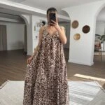 ASKI AYARLAMALI ARKA LASTİK CEPLİ SALAŞ PAMUK ELBİSE - KAHVE