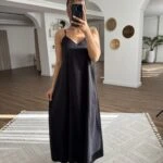 ASKI AYARLAMALI ETEĞİ VOLANLI TİRİL ELBİSE - SİYAH