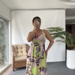 ASKI AYARLI KAPAKLI RENKLİ VİSKON KETEN ELBİSE - YEŞİL