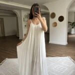 ASKI AYARLI PİLİLİ PÜSKÜL ETEK ASTARLI VİSKON ELBİSE - BEYAZ