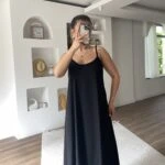 ASKI AYARLI SALAŞ SATEN ELBİSE - SİYAH