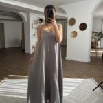 ASKI AYARLI V YAKA SALAŞ ELBİSE - GRİ