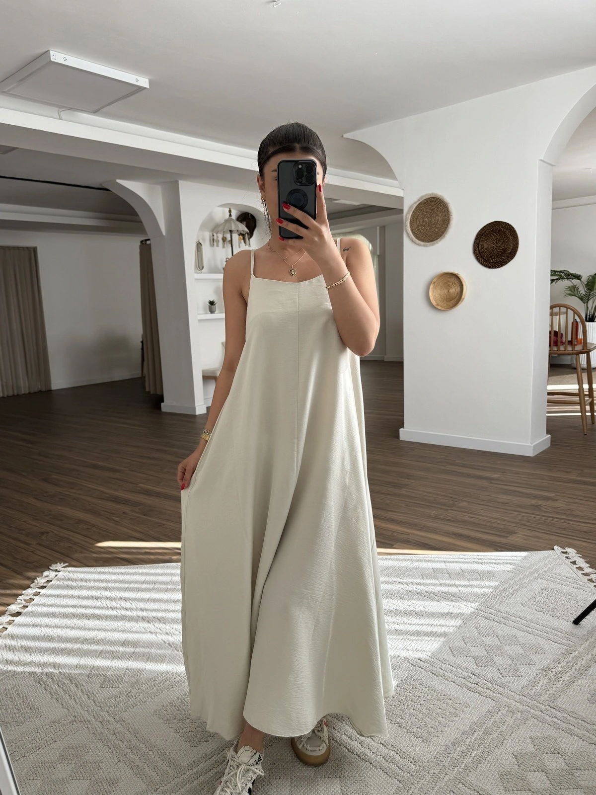 ASKI AYARLI V YAKA SALAŞ ELBİSE - SU YEŞİLİ - Görsel 1