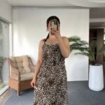 ASKI BAĞLAMALI YAN YIRTMAÇ LASTİK KEMER ELBİSE - LEOPAR