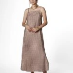 ASKILI ÇİFT YAN YIRTMAÇLI DESENLİ VİSKON ELBİSE - SİYAH TURUNCU