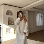 ASKILI YAN YIRTMAÇ ELBİSE GÖMLEK DOKULU VİSKON TAKIM - EKRU