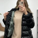 ASTAR DESENLİ PARLAK ŞİŞME MONT - SİYAH