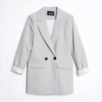 ASTARI ÇİZGİLİ ÇİFT DÜĞME KRUVAZE İNCE CEKET - GRİ