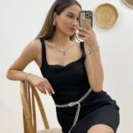 ASTARLI ASKILI VİSKON  ELBİSE - SİYAH