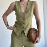 ASTARLI PAMUK YELEK PANTOLON TAKIM - HAKİ