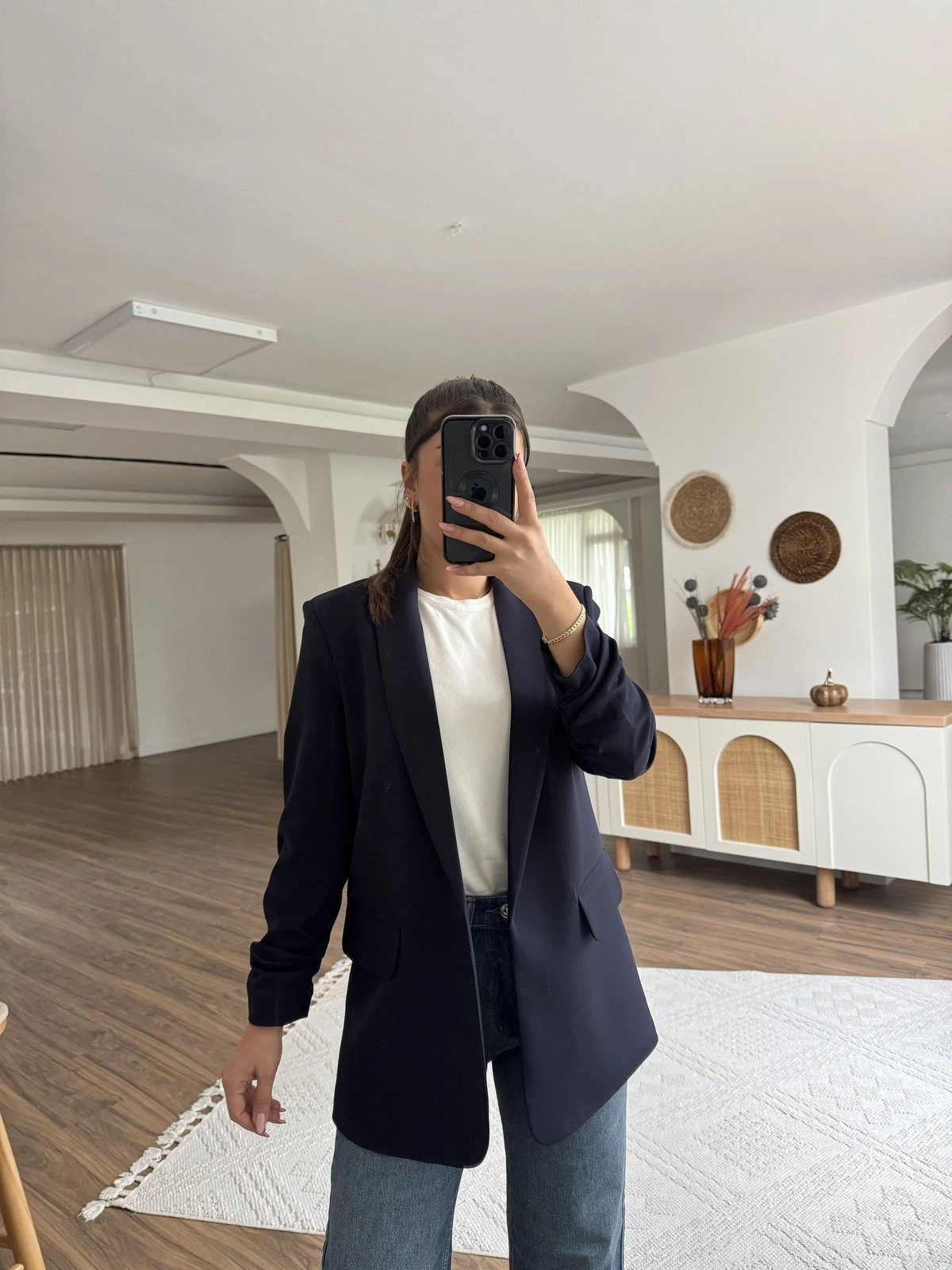 ATLAS KUMAŞ KOL BÜZGÜ CEKET - LACİVERT - Görsel 1