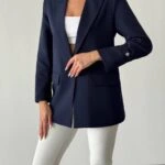 ATLAS KUMAŞ KOL DETAY CEKET - LACİVERT