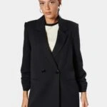 ATLAS KUMAŞ KOLU PİLE ÇİFT DÜĞME CEKET - SİYAH