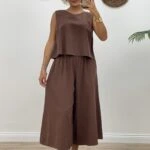 ATLET + BOL PAÇA BİLEK BOY KETEN TAKIM - KAHVE