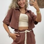 CROP PAMUK GÖMLEK - KAHVE