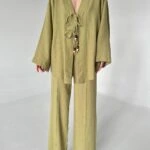 BAĞCIKLI KİMONO ASTARLI PANTOLON PAMUK TAKIM - HAKİ