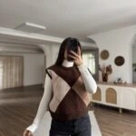 BAKLAVA DESEN BİSİKLET YAKA SÜVETER - KAHVE