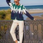 BAKLAVA DESEN ÇİFT CEP HIRKA - LACİVERT YEŞİL