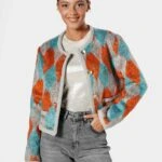 BAKLAVA DESEN CROP CEKET - ORANGE