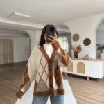 BAKLAVA DESEN ŞARDONLU ALPAKA KARIŞIM HIRKA - KARAMEL