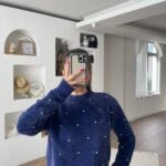 BAKLAVA DESEN TAŞ ÇAKIM YUMOŞ KAZAK - LACİVERT