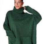 BALIKÇI GENİŞ YAKA ÇİFT CEP YAN YIRTMAÇLI SALAŞ KAZAK - ZÜMRÜT YEŞİL