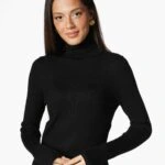 BALIKÇI YAKA BASİC FİTİLLİ VİSKON KAZAK - SİYAH