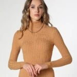 BALIKÇI YAKA FİTİLLİ TRİKO - SÜTLÜ KAHVE