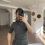 BALIKÇI YAKA KISA KOL LİKRALI BLUZ - ANTRASİT