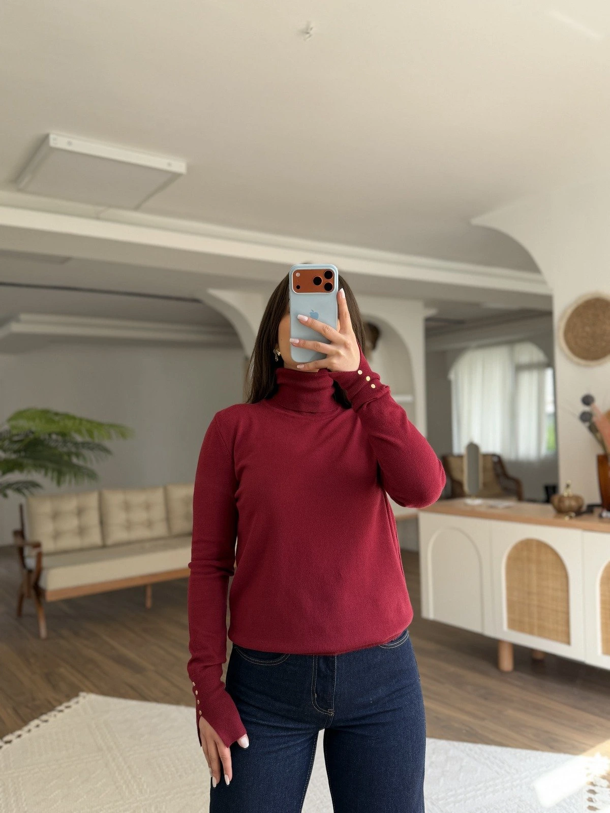 BALIKÇI YAKA KOL DROP VİSKON TRİKO - BORDO - Görsel 1