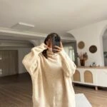 BALIKÇI YAKA OVERSİZE KAZAK - AÇIK BEJ