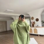 BALIKÇI YAKA OVERSİZE KAZAK - AÇIK YEŞİL