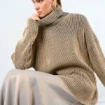 BALIKÇI YAKA REGLANLI UZUN KAZAK - BEJ