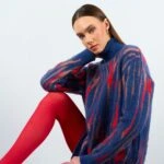 BALIKÇI YAKA RENKLİ DESEN SALAŞ KAZAK - LACİVERT