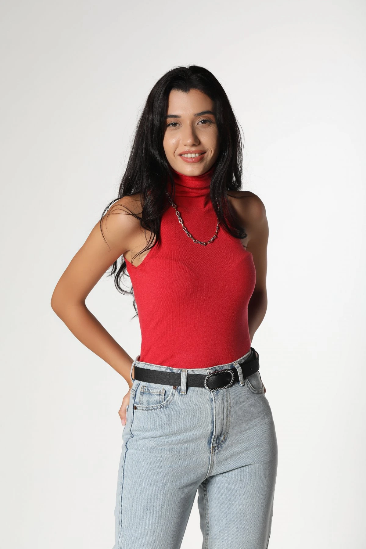 BALIKÇI YAKA SIFIR KOL TRİKO - KIRMIZI - Görsel 1