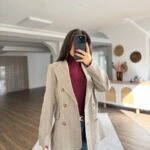 BALIKSIRTI DİKİŞ DETAY KRUVAZE CEKET - VİZON