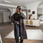 BARBOUR KADİFE YAKA ASTARLI UZUN KAPLAMA UZUN TRENÇ - KAHVE